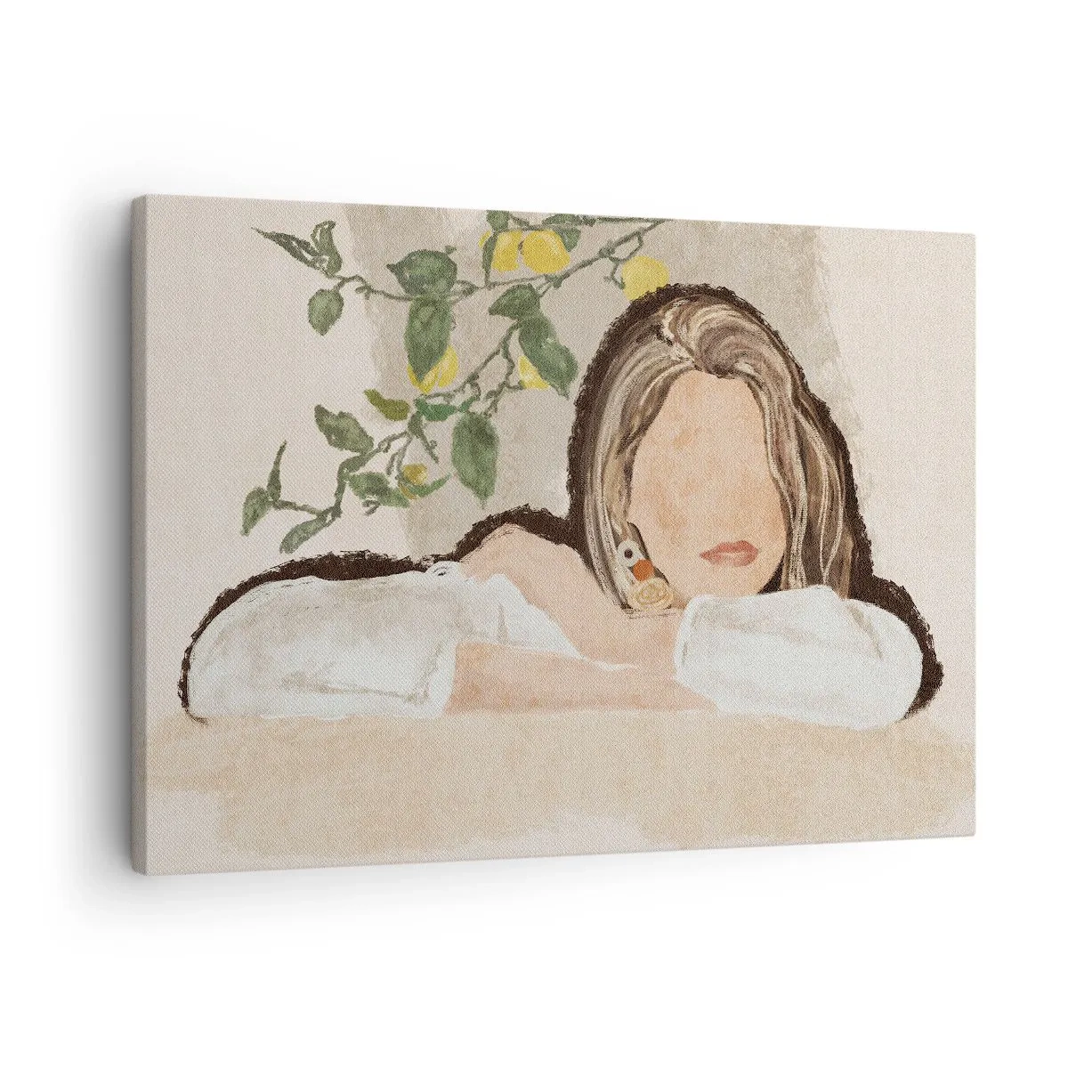 Tablou pe pânză Canvas - Figura unei femei pe fundalul unui lămâi - 70x50cm - Frumusețea sudului - Decorațiune modernă pentru perete pentru living și dormitor ARTTOR