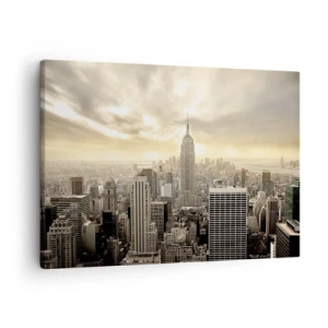 Tablou pe pânză Canvas - Panoramă a orașului cu vedere la Empire State Building - 70x50cm - New York țesut din gri - Decorațiune modernă pentru perete pentru living și dormitor ARTTOR