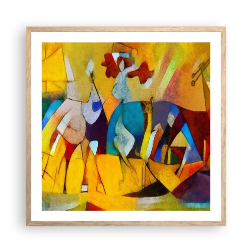 Poster în ramă de stejar deschis - Soare - viață - bucurie - 60x60 cm