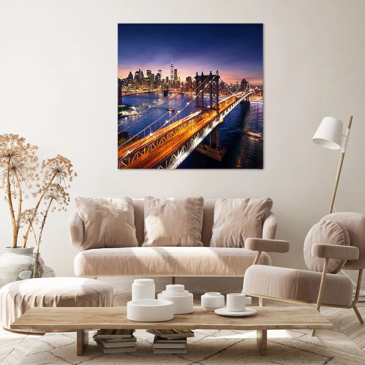 Tablou pe pânză - Pe un pod luminos către inima orașului - 70x70 cm