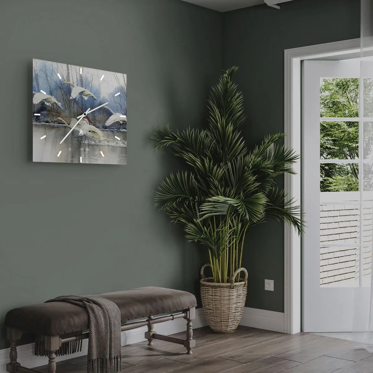 Ceas de perete - Ceas pe sticlă - Dansând cu lebedele sălbatice - 30x30 cm