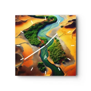 Ceas de perete - Ceas pe sticlă - Râul care dă viață - 30x30 cm