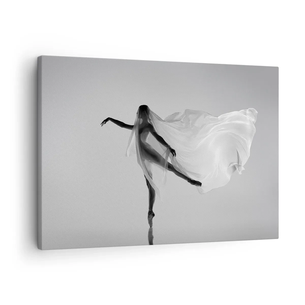 Tablou pe pânză Canvas - O dansatoare într-o poză eterică cu material textil fluid - 70x50cm - Lejeritate și grație - Decorațiune modernă pentru perete pentru living și dormitor ARTTOR