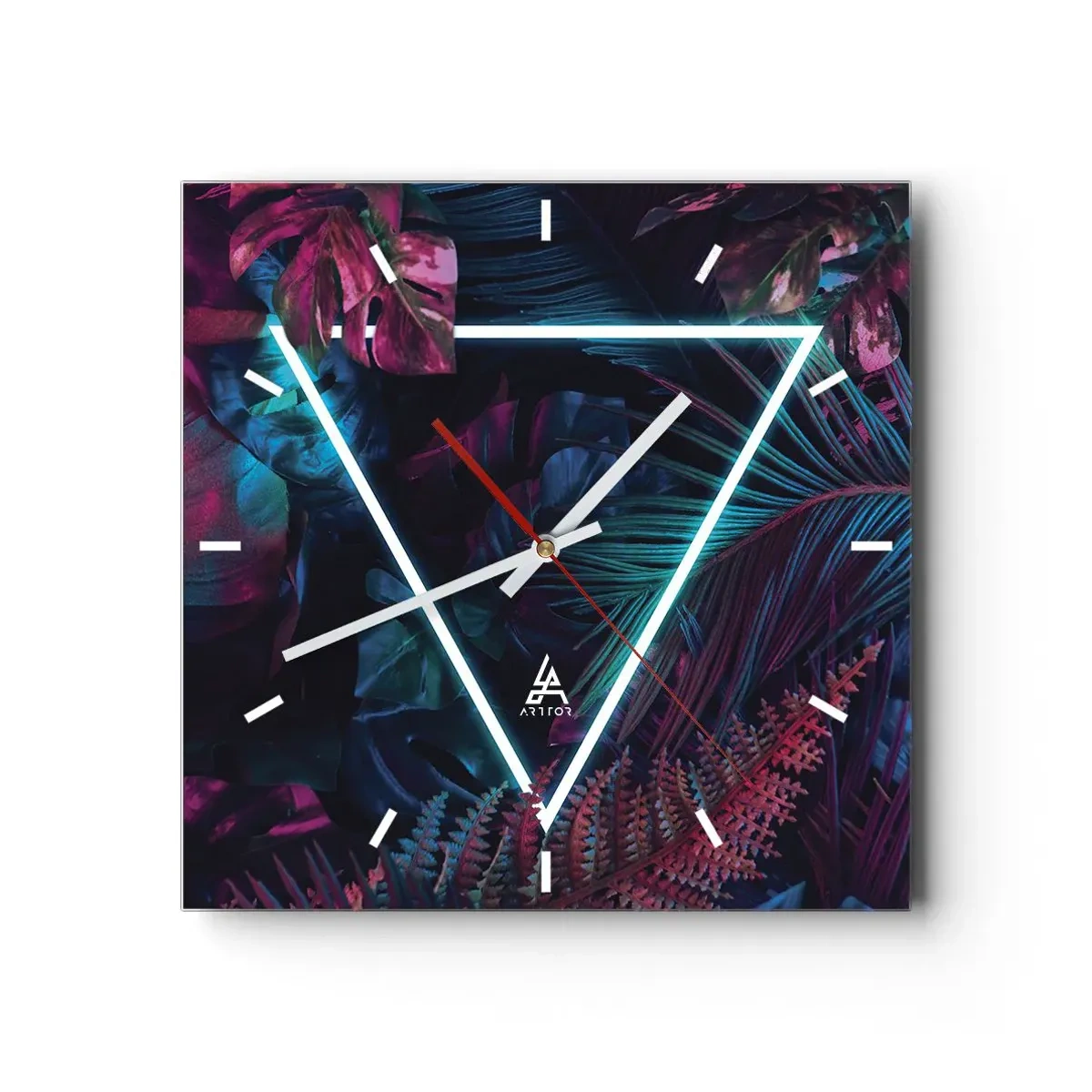 Ceas de perete - Ceas pe sticlă - Grădină în stil disco - 40x40 cm