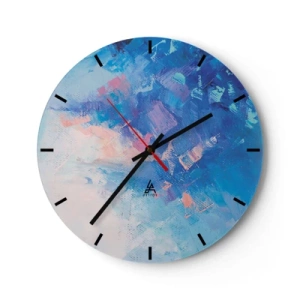 Ceas de perete - Ceas pe sticlă - Compoziție abstractă în nuanțe de albastru și roz - 30x30cm - Abstracție de iarnă - Decorațiune modernă pentru perete pentru living, bucătărie și dormitor ARTTOR