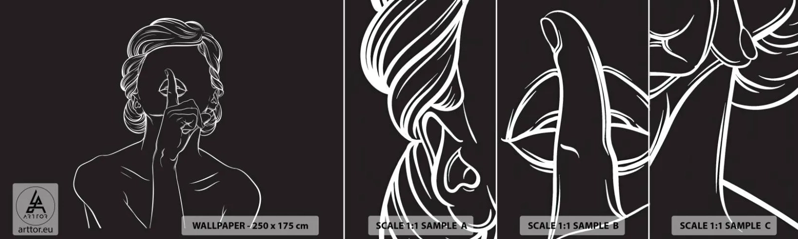 Mostră tapet autocolant Deluxe Sticker - Frumusețea înflorește în tăcere - Femeie, Desen, Linia - 100x30 cm