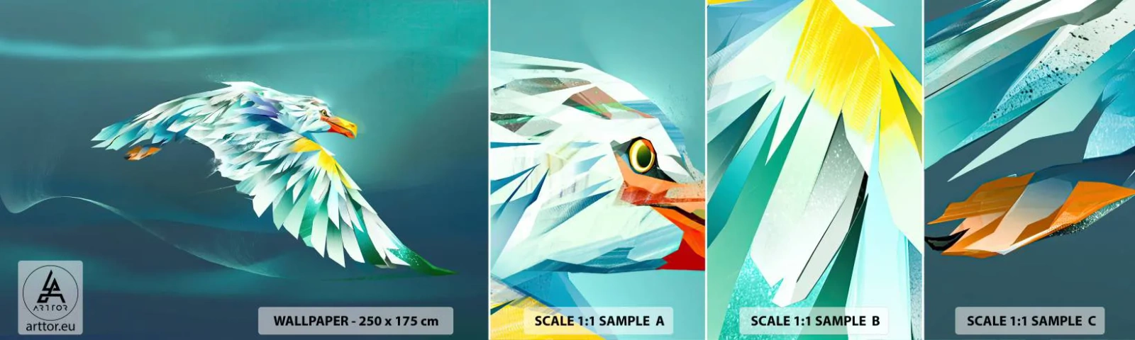 Mostră tapet autocolant Deluxe Sticker - Puterea vulturului în zbor - Abstracția, Vultur, Pasăre - 100x30 cm