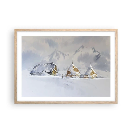 Poster în ramă de stejar deschis - Într-o vale înzăpezită - 70x50 cm