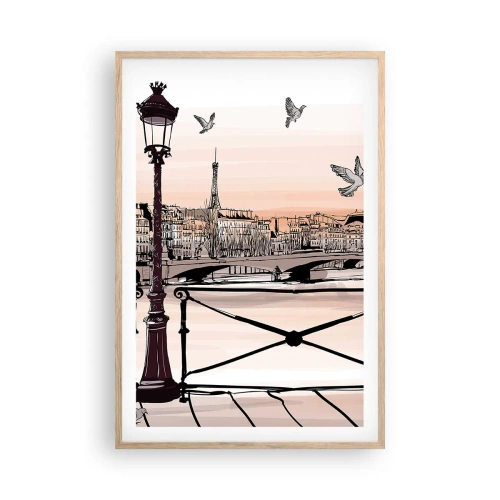 Poster în ramă de stejar deschis - Deasupra acoperișurilor Parisului - 61x91 cm
