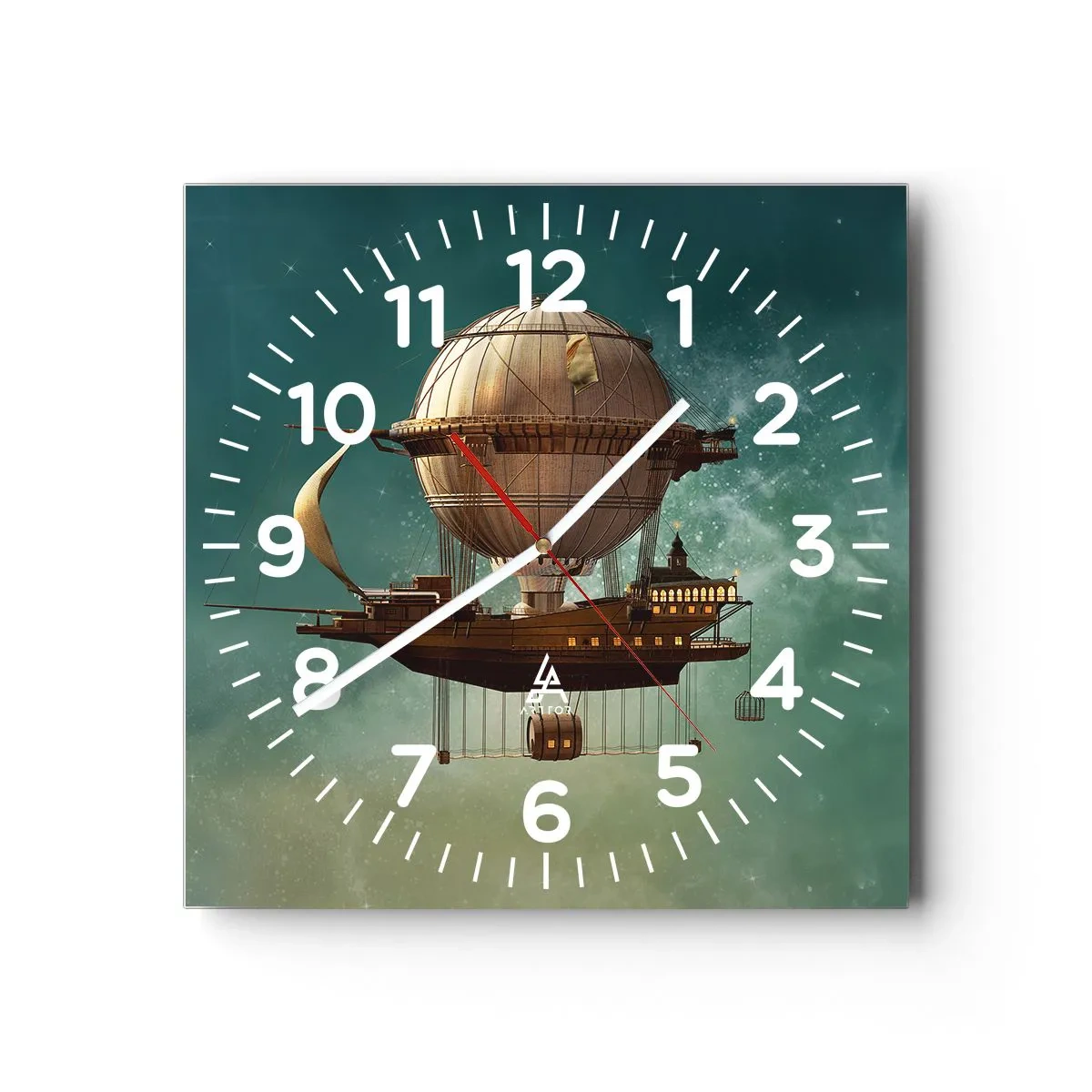 Ceas de perete - Ceas pe sticlă - Jules Verne vă transmite salutări - 40x40 cm