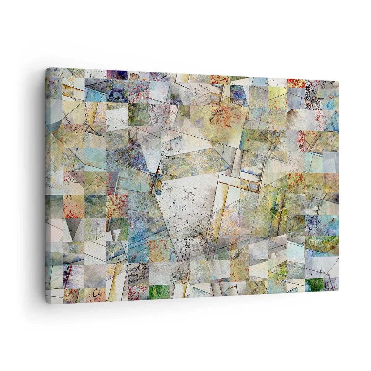 Tablou pe pânză Canvas - Abstracție colorată cu forme și linii geometrice - 70x50cm - Remaniere geometrică - Decorațiune modernă pentru perete pentru living și dormitor ARTTOR
