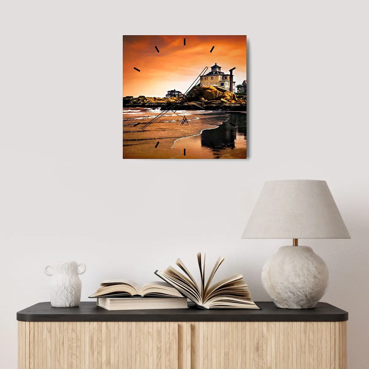 Ceas de perete - Ceas pe sticlă - Eleganța coastei de vest - 30x30 cm