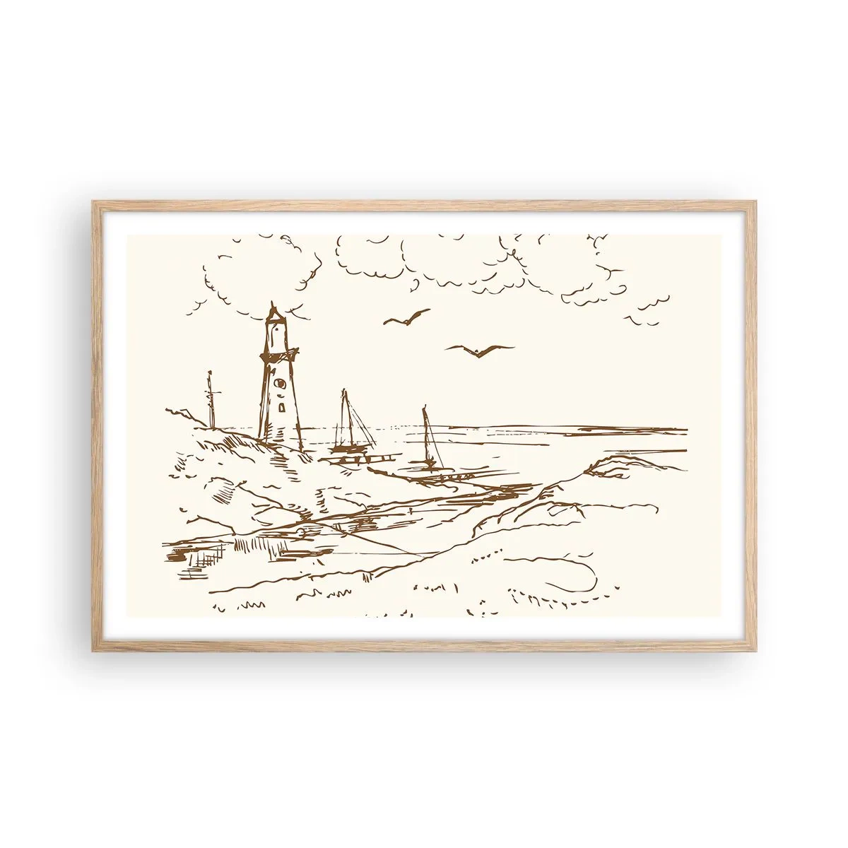 Poster în ramă de stejar deschis - Schiță de amintiri de vară - 91x61 cm