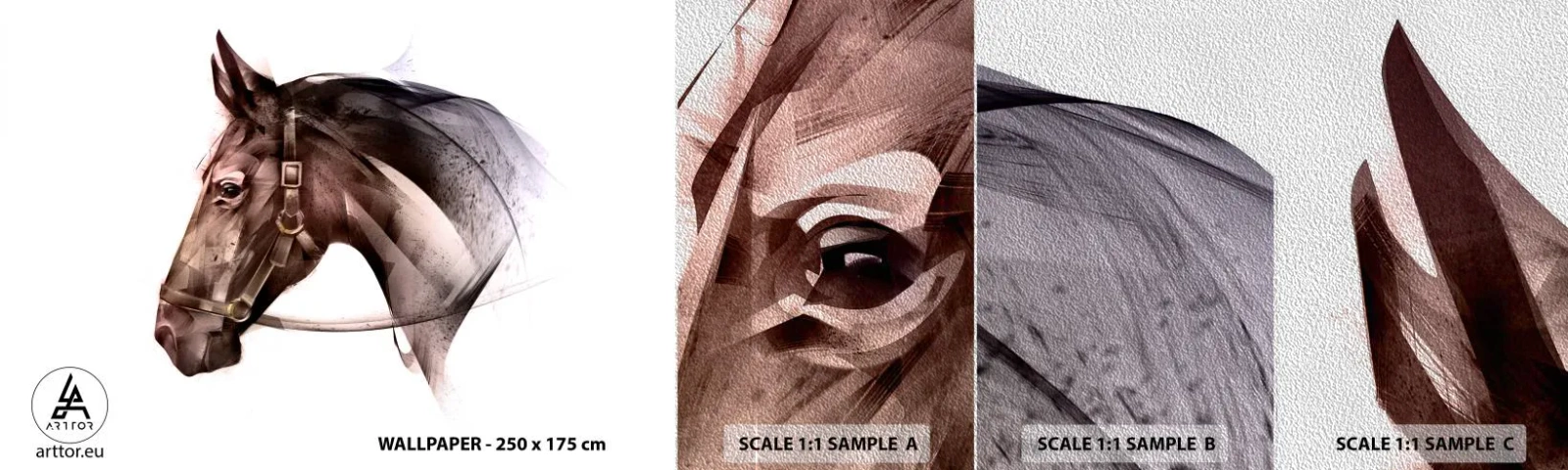 Mostră tapet Premium Sand - Ce farmec - Animale, Cap de cal, Cal - 100x30 cm