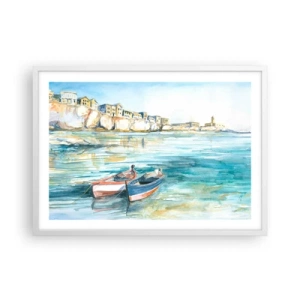 Poster în ramă albă - Peisaj în azur - 70x50 cm