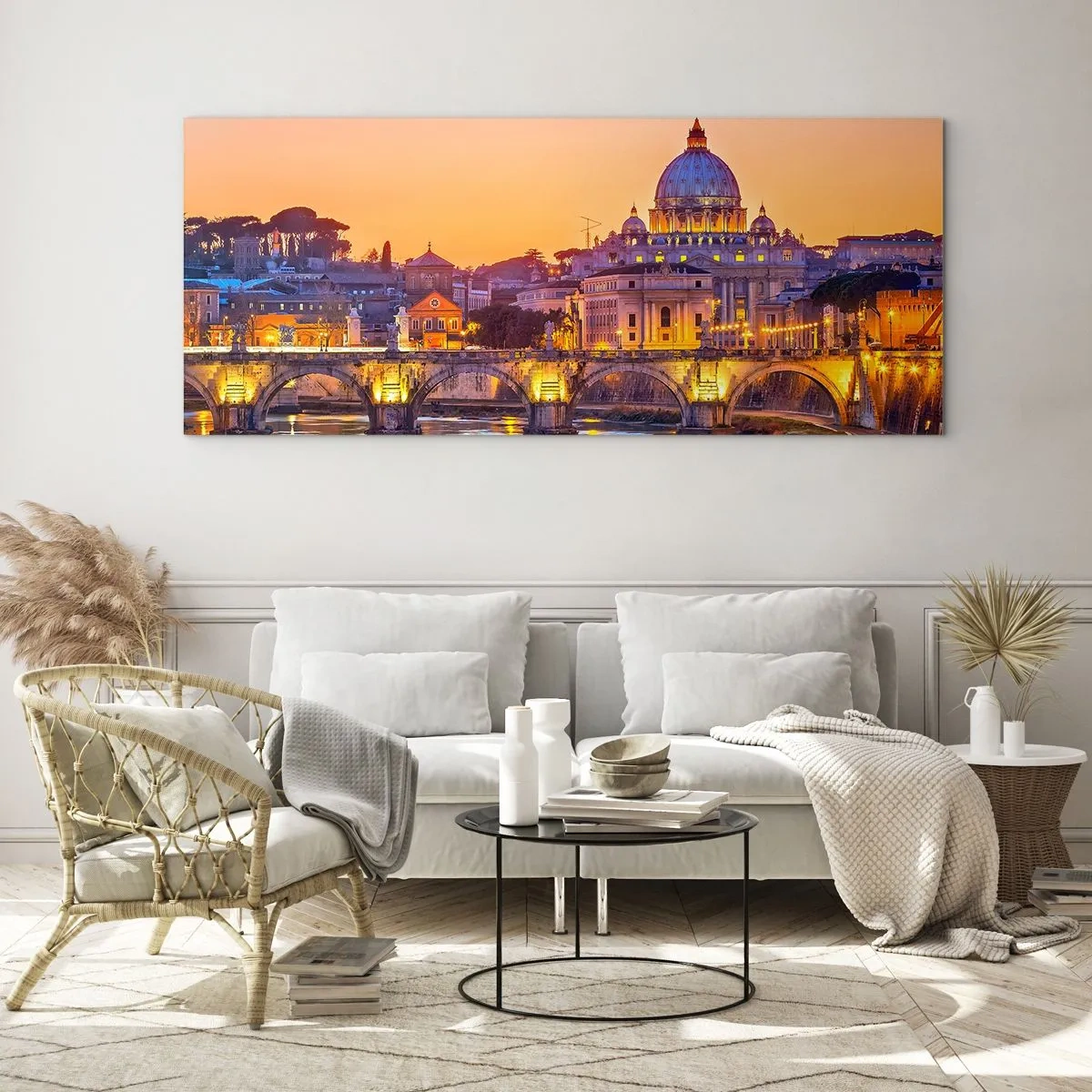 Tablou pe sticlă - Amurg deasupra Orașului Etern - 100x40 cm