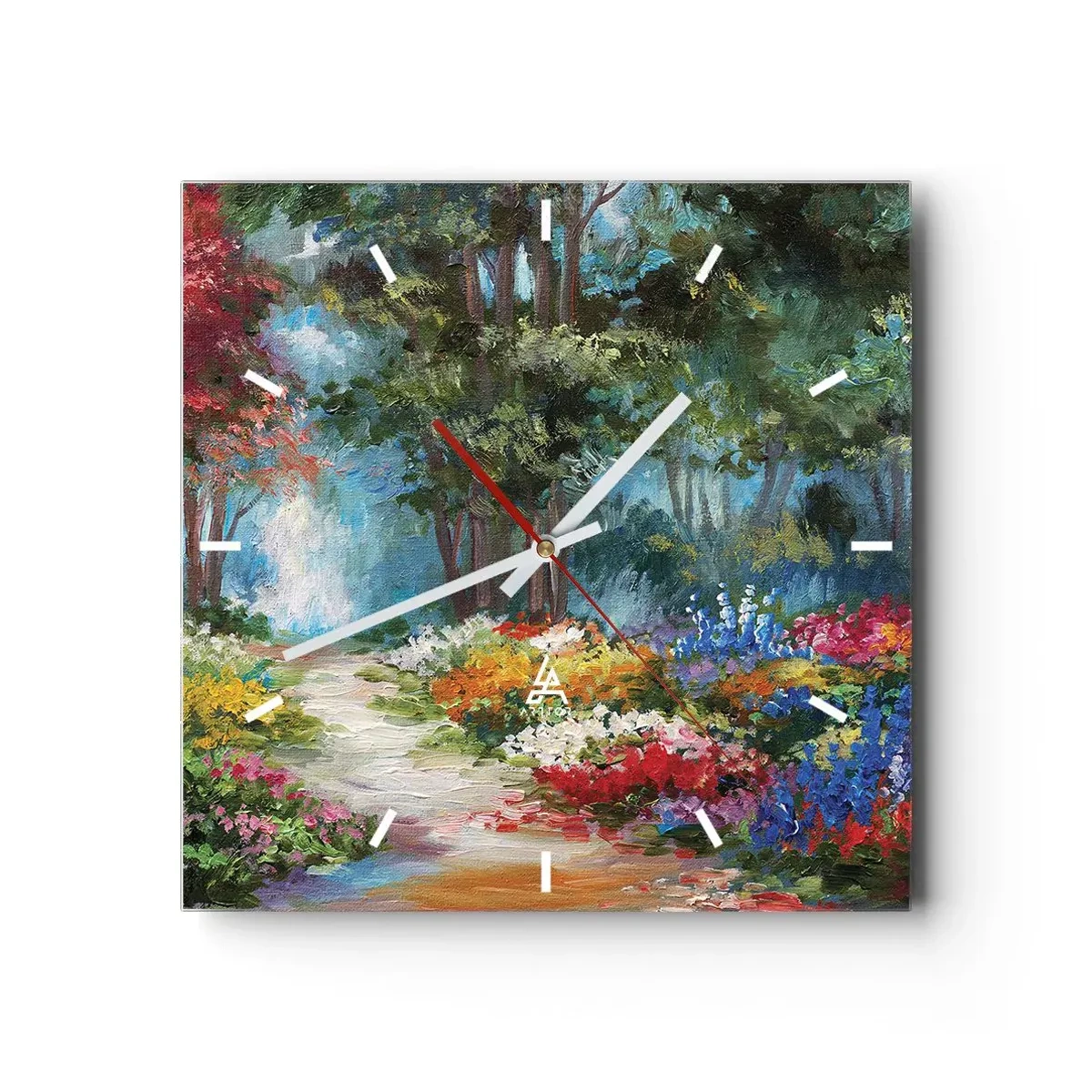 Ceas de perete - Ceas pe sticlă - Grădină de pădure, pădure de flori - 30x30 cm