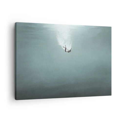 Tablou pe pânză Canvas - O figură cufundată în ape turcoaz adânci - 70x50cm - În îmbrățișarea oceanului - Decorațiune modernă pentru perete pentru living și dormitor ARTTOR