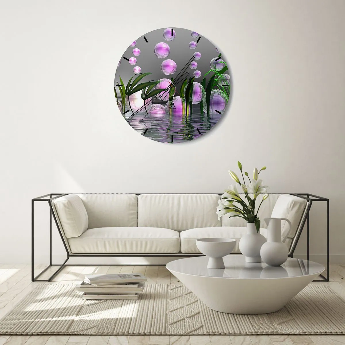 Ceas de perete - Ceas pe sticlă - O compoziție reflexivă de luminozitate și viață - 40x40 cm