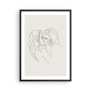 Poster în ramă neagră - Un desen minimalist al unui cuplu îndrăgostit, în linii delicate. - 50x70cm - Încurcați în sentimente - Decorațiune modernă pentru perete pentru living și dormitor ARTTOR