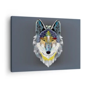 Tablou pe pânză Canvas - Imagine geometrică a unui lup pe un fundal gri - 70x50cm - Ce știm despre lup - Decorațiune modernă pentru perete pentru living și dormitor ARTTOR