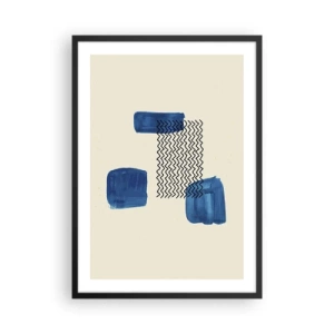 Poster în ramă neagră - Compoziție abstractă în nuanțe de albastru marin cu linii - 50x70cm - Cvartet abstract - Decorațiune modernă pentru perete pentru living și dormitor ARTTOR