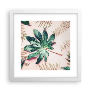 Poster în ramă albă - Studiu de verdeață pe un fundal roz - 30x30 cm