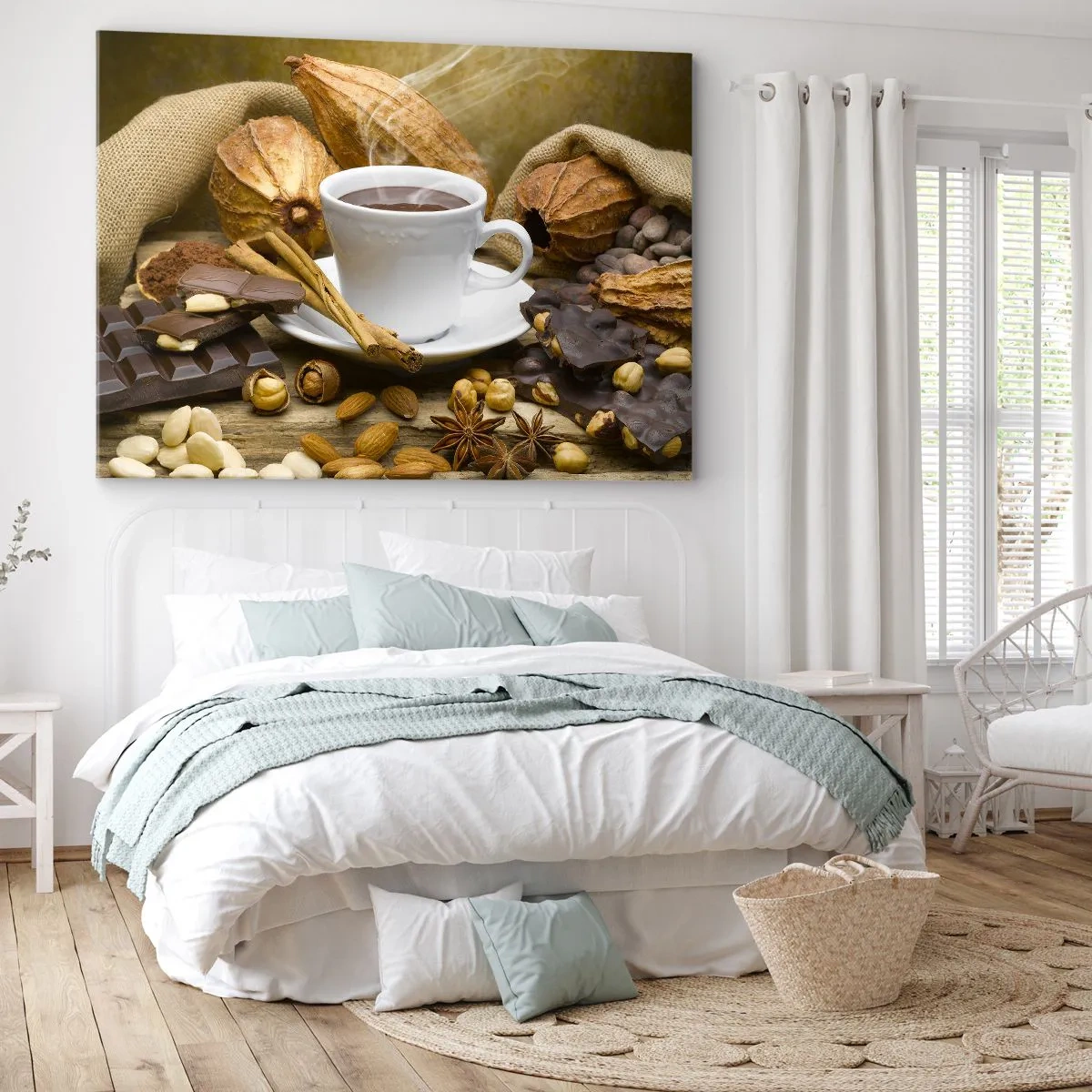 Tablou pe pânză Canvas - O ceașcă de ciocolată caldă înconjurată de cacao și scorțișoară - 70x50cm - Pentru amatorii de senzații tari - Decorațiune modernă pentru perete pentru living și dormitor ARTTOR