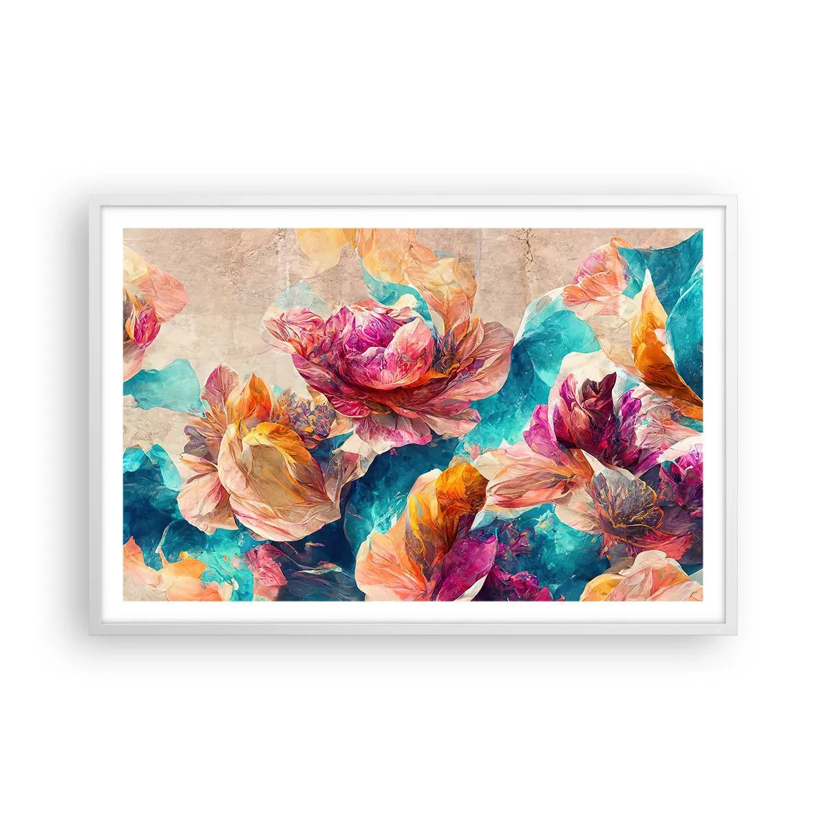 Poster în ramă albă - Splendoarea colorată a buchetului de flori - 91x61 cm