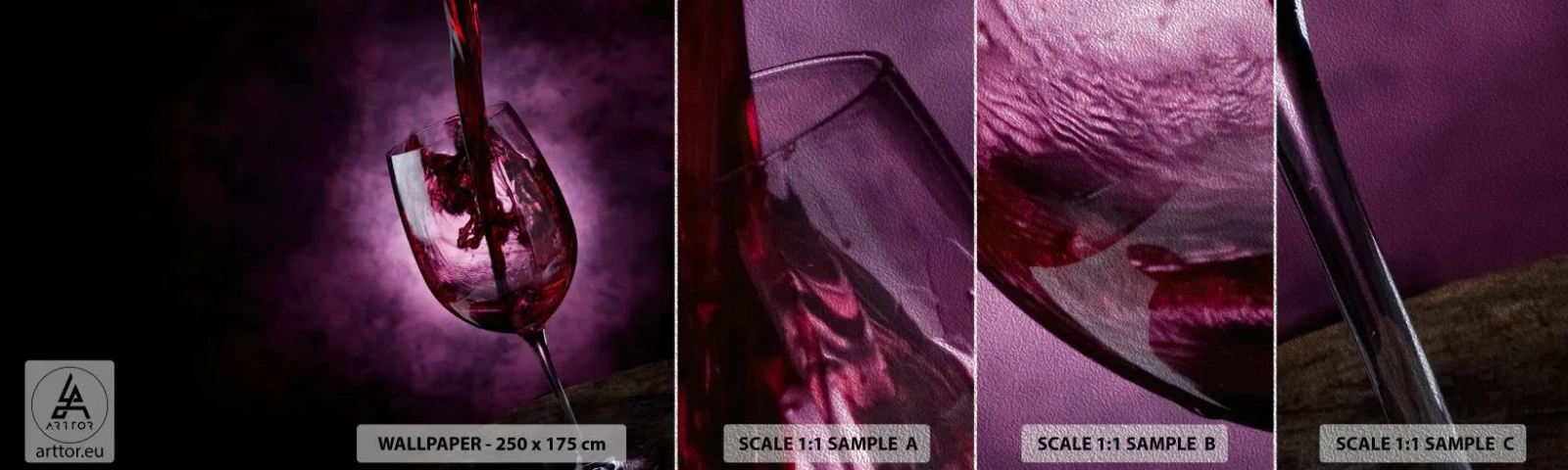 Mostră tapet Premium Sand - Stacojiu? Carmin? Nu, rubin. - Sticlă, Vin roșu, Bucată - 100x30 cm