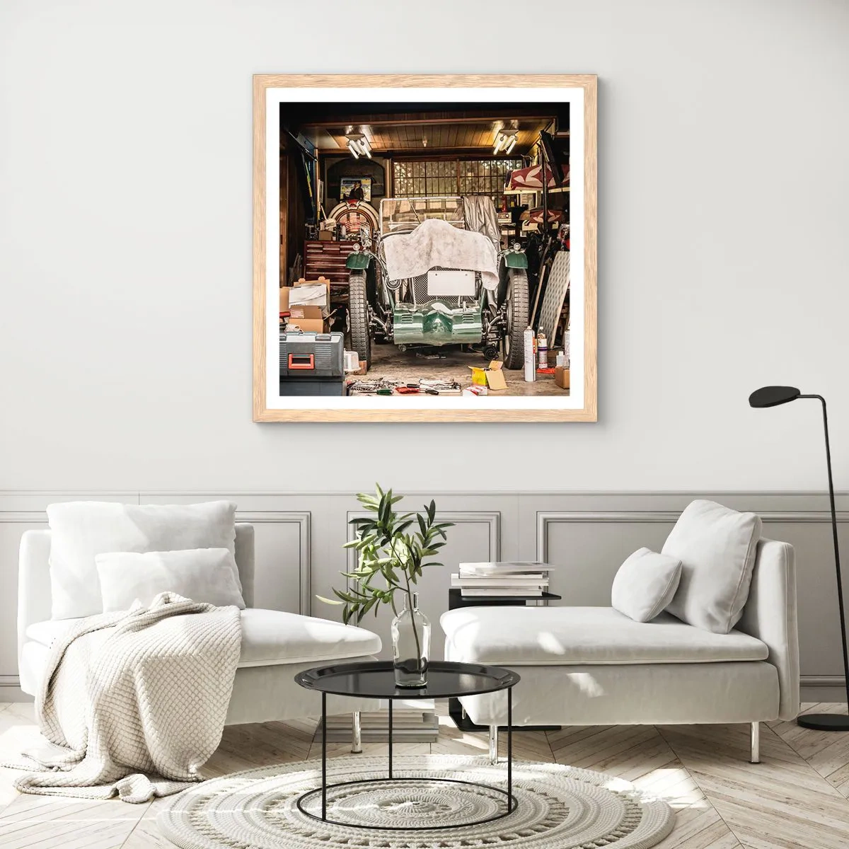 Poster în ramă de stejar deschis - Înapoi în trecut - 30x30 cm