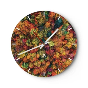 Ceas de perete - Ceas pe sticlă - Buchet de copaci de toamnă - 40x40 cm