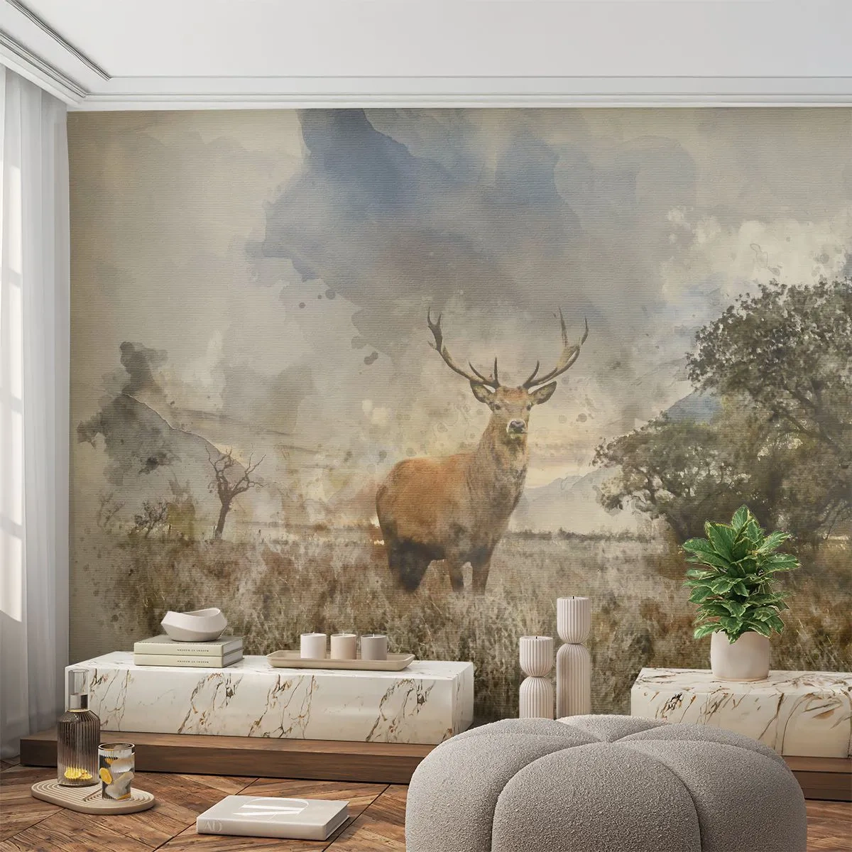 Tapet Standard Eco - Demnitate - putere - măreție - Animale, Cerb, Peisaj - 400x280 cm