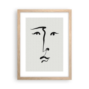 Poster în ramă de stejar deschis - Portret tras cu o linie - 30x40 cm