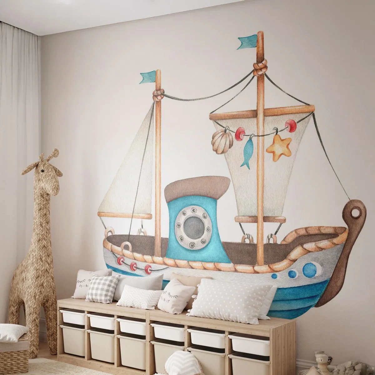 Tapet Premium Sand - Ahoy aventura! - Navă, Pentru copii, Nautic - 450x315 cm