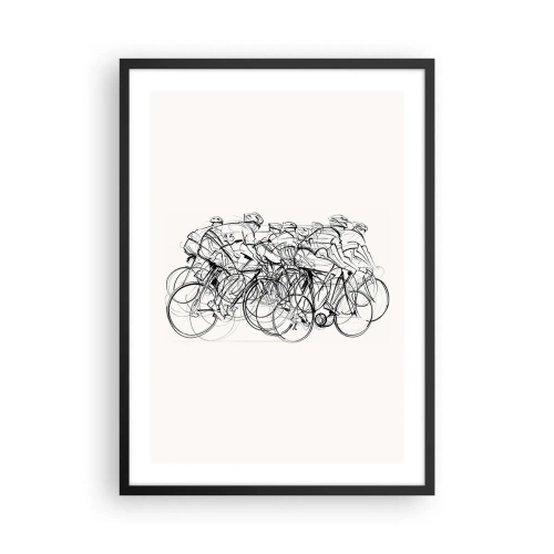 Poster în ramă neagră - Schiță cu cicliști care concurează pe un fundal minimalist - 50x70cm - Mână în mână - Decorațiune modernă pentru perete pentru living și dormitor ARTTOR