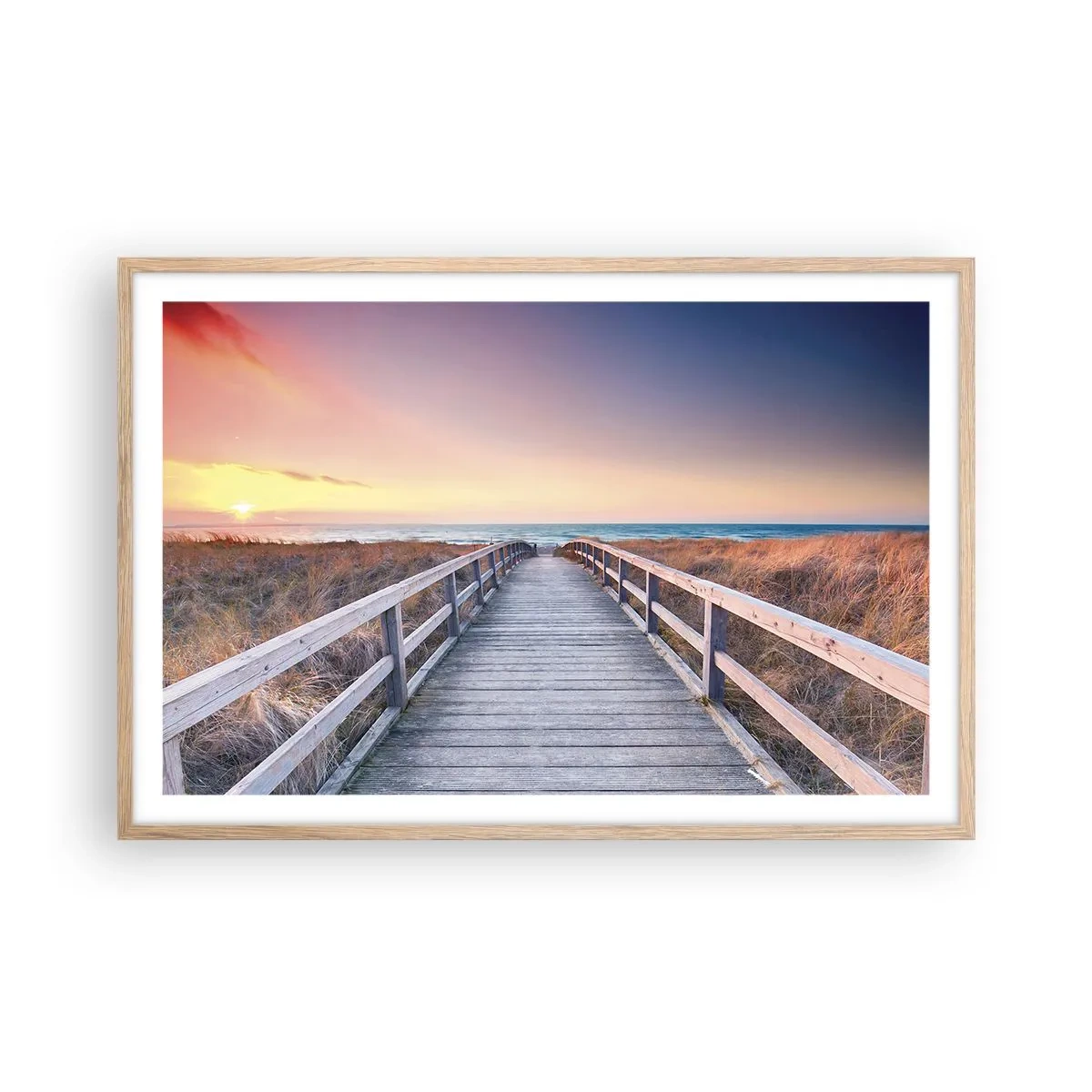Poster în ramă de stejar deschis - Aurora baltică de seară - 91x61 cm