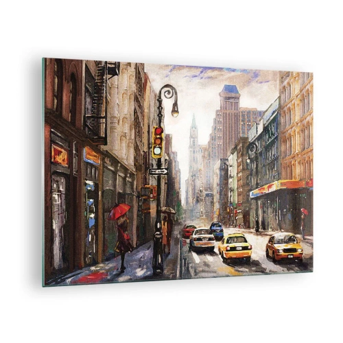 Tablou pe sticlă - New York – colorat și în ploaie - 70x50cm - New York - plin de culoare și în ploaie - Decorațiune modernă pentru perete pentru living și dormitor ARTTOR
