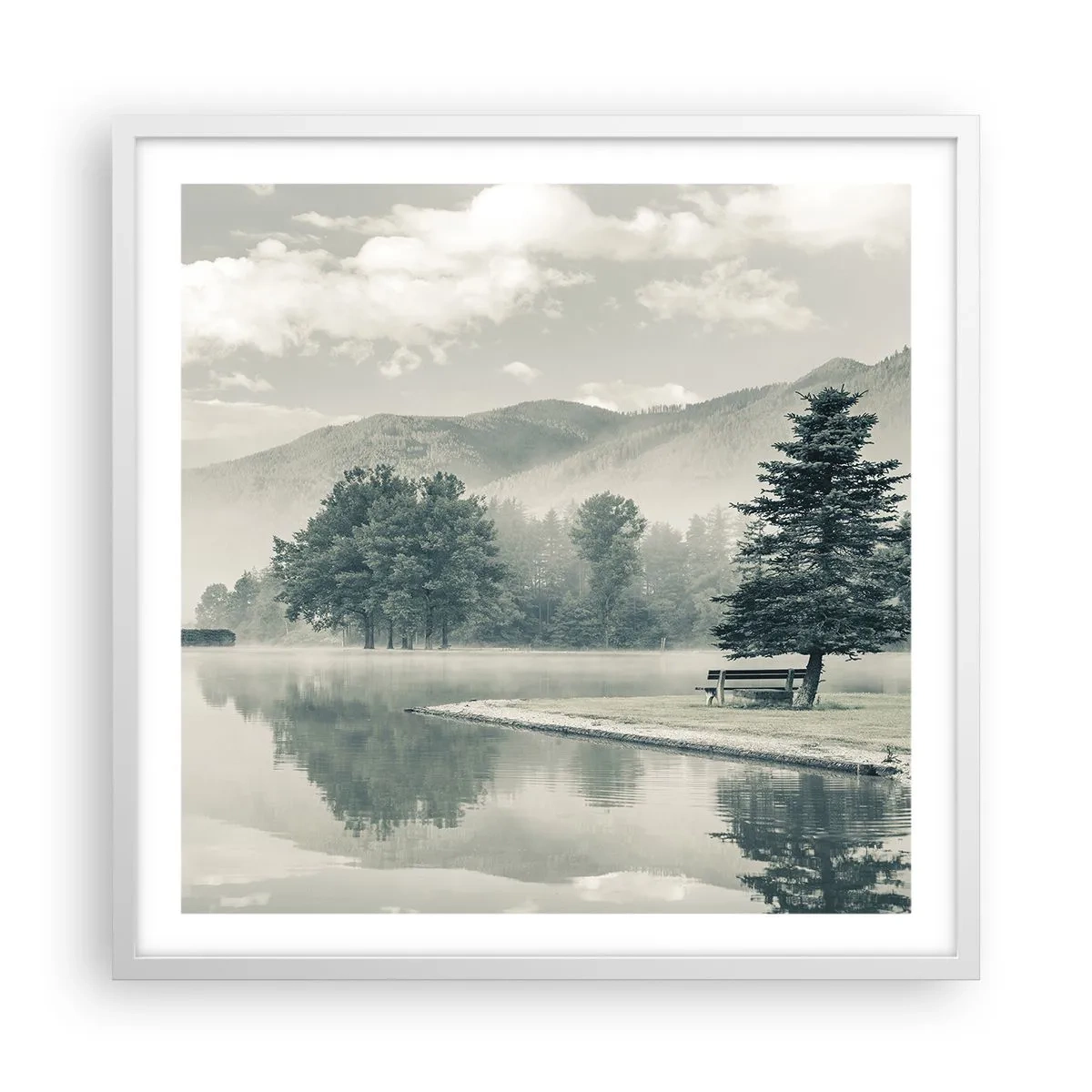 Poster în ramă albă - Lacul încă doarme - 60x60 cm