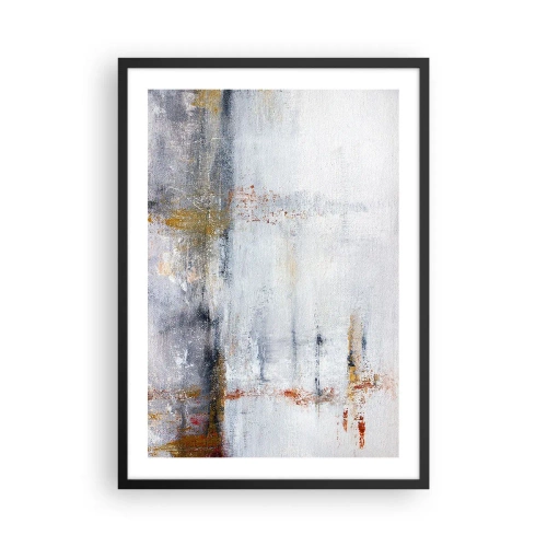 Poster în ramă neagră - O compoziție abstractă cu nuanțe de gri, alb și auriu. - 50x70cm - În spatele cortinei de aer - Decorațiune modernă pentru perete pentru living și dormitor ARTTOR