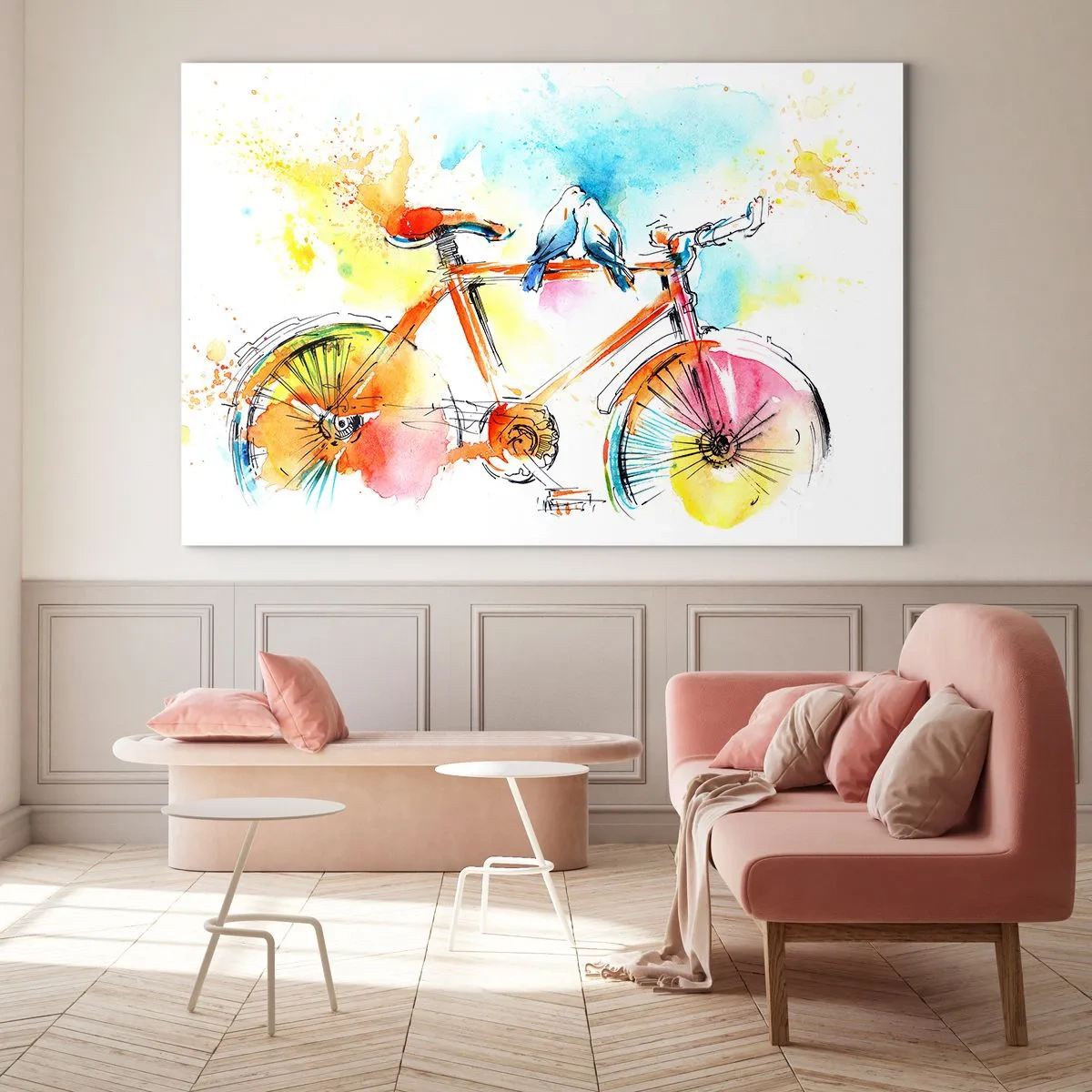 Tablou pe sticlă - Doi pe o bicicletă - 120x80 cm