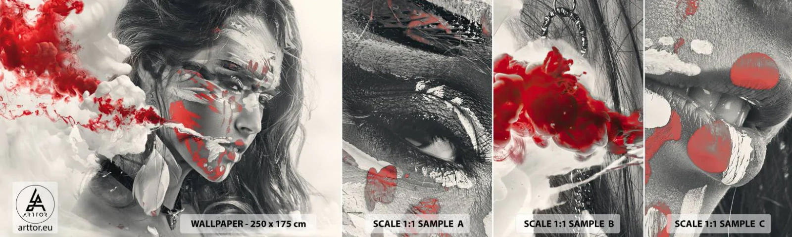 Mostră tapet autocolant Deluxe Sticker - În aburul absurdului - Abstracția, Chipul de femeie, Portretul unei femei - 100x30 cm