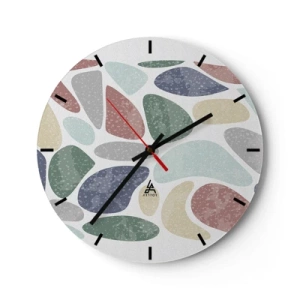 Ceas de perete - Ceas pe sticlă - Forme organice colorate pe un fundal deschis - 30x30cm - Un mozaic de culori pudrate - Decorațiune modernă pentru perete pentru living, bucătărie și dormitor ARTTOR