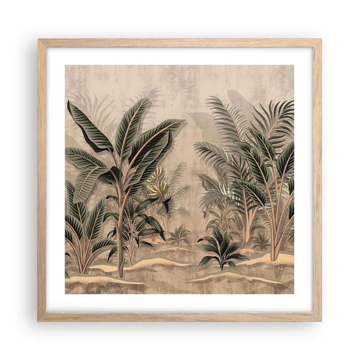 Poster în ramă de stejar deschis - Gravură în stil colonial - 50x50 cm