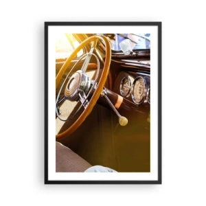 Poster în ramă neagră - Interiorul unei mașini clasice cu volan - 50x70cm - O adiere de lux din trecut - Decorațiune modernă pentru perete pentru living și dormitor ARTTOR