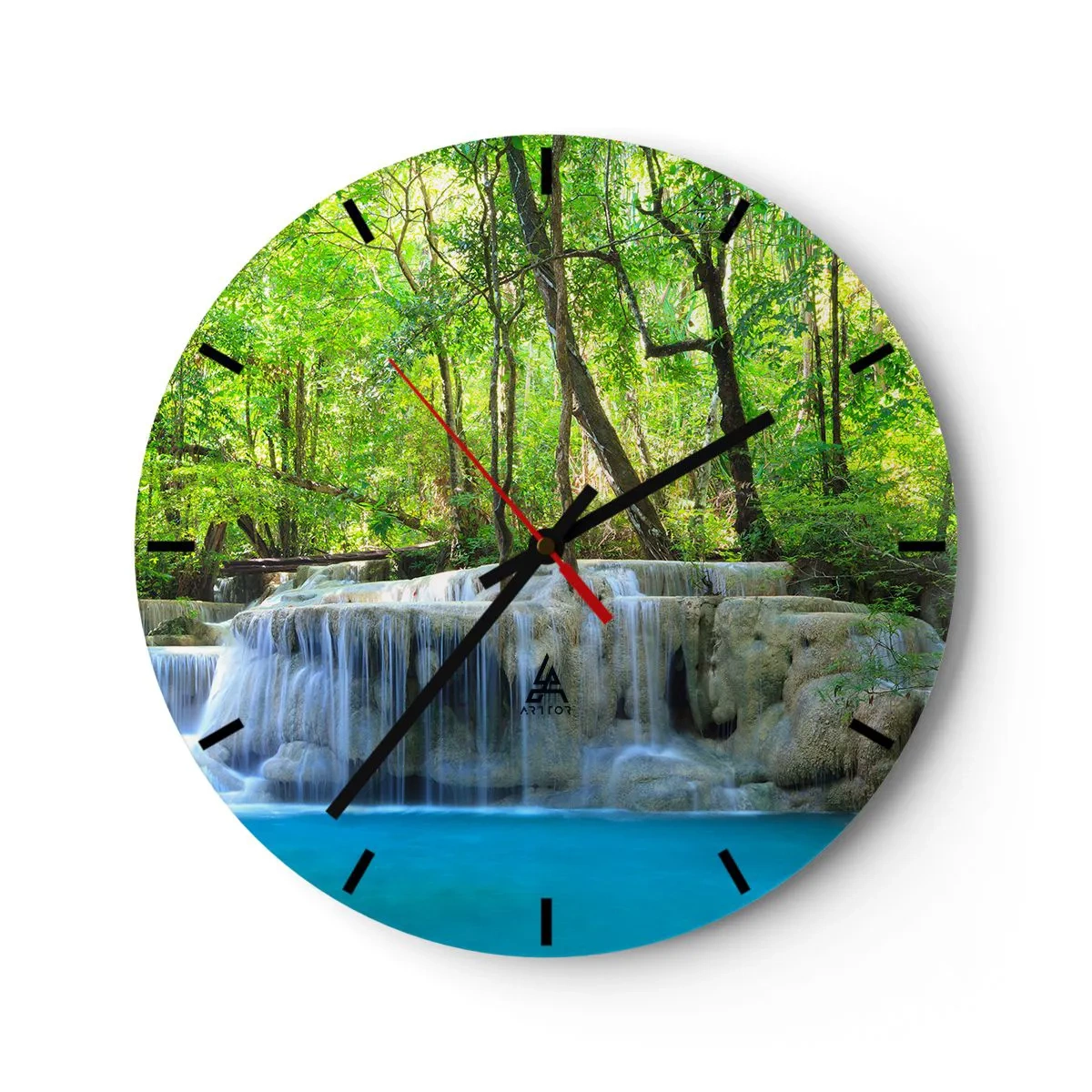 Ceas de perete - Ceas pe sticlă - Scufundat în turcoaz și verde - 40x40 cm