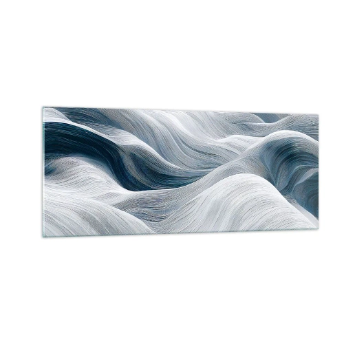 Tablou pe sticlă - Valuri albastre și albe - 100x40 cm