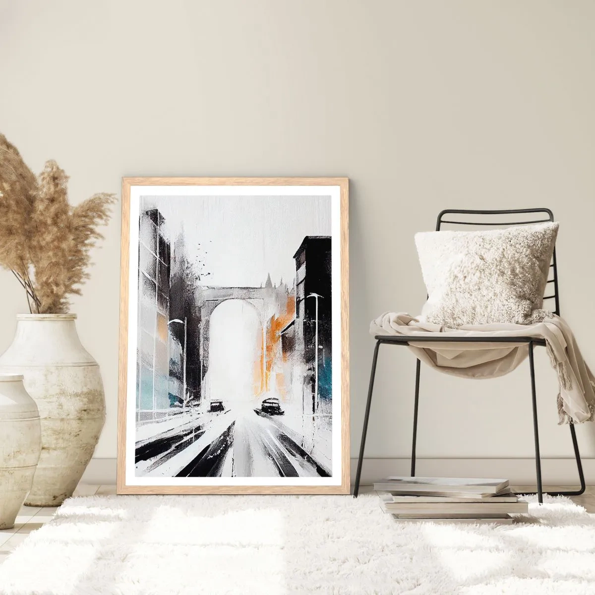 Poster în ramă de stejar deschis - Studiu de oraș: arhitectură și mișcare - 50x70 cm