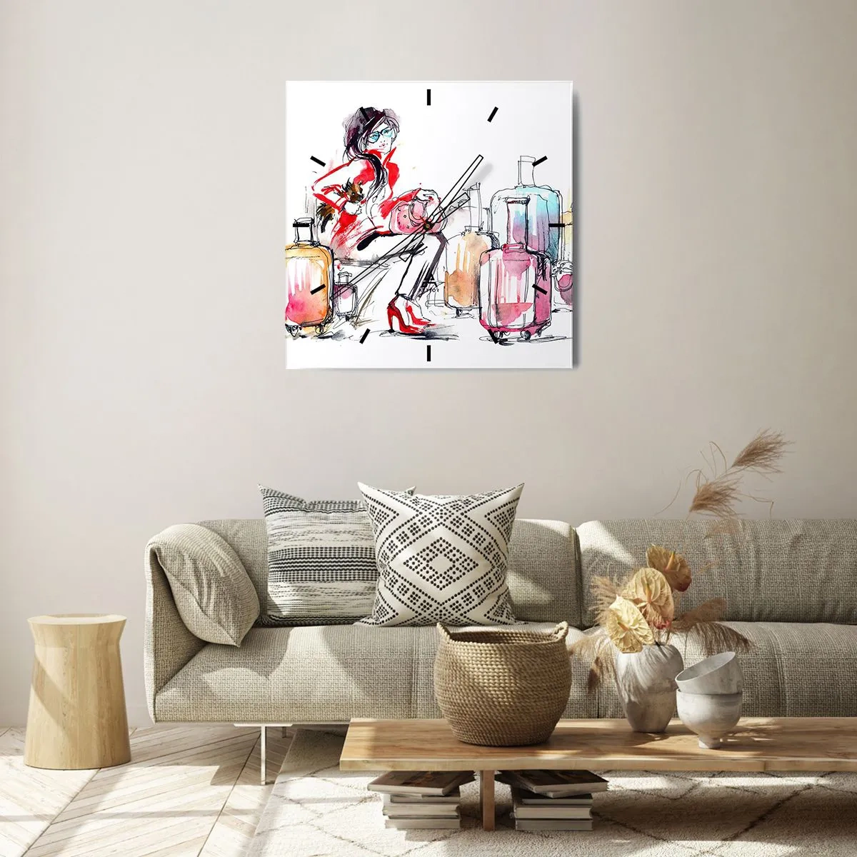 Ceas de perete - Ceas pe sticlă - Să ne așezăm înainte de călătorie - 30x30 cm