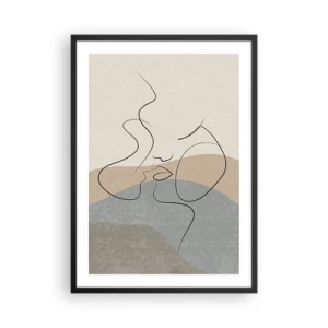 Poster în ramă neagră - O linie minimalistă care creează o față feminină - 50x70cm - Ca o atingere de pensulă - Decorațiune modernă pentru perete pentru living și dormitor ARTTOR